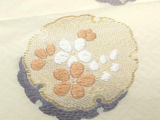 平和屋着物*夏物 九寸名古屋帯 唐織 雪輪重ね枝花文 金糸 正絹 逸品 CABL2019fb