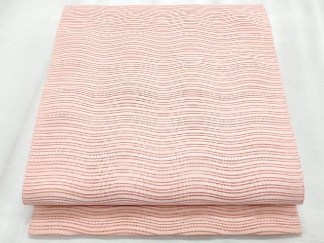 平和屋着物*夏物 八寸名古屋帯 絽綴れ よろけ縞 珊瑚色 正絹 逸品 CABL2026fb