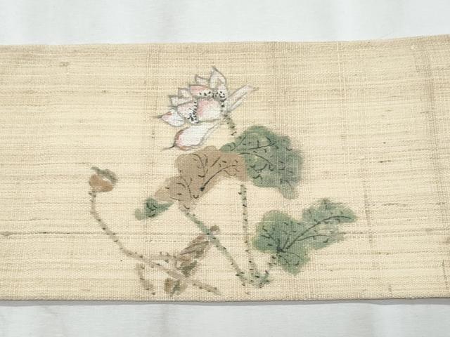 平和屋着物*夏物 九寸名古屋帯 手描き 紬地 鶴更紗花文 金彩 正絹 逸品 CABL2032fb