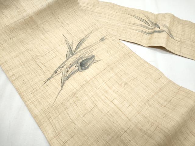 平和屋着物*夏物 九寸名古屋帯 手描き 魚 成り物 麻 逸品 CABL2033fb