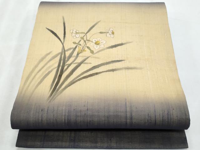 平和屋着物*夏物 九寸開き名古屋帯 紬地 草花文 正絹 逸品 CABL2034fb