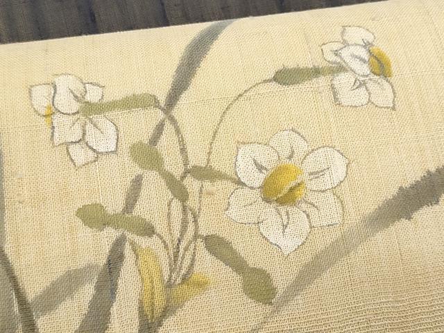 平和屋着物*夏物 九寸開き名古屋帯 紬地 草花文 正絹 逸品 CABL2034fb