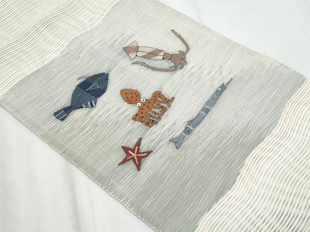 平和屋着物*夏物 八寸名古屋帯 絽綴れ 魚 蛸 烏賊 正絹 逸品 CABL2041fb