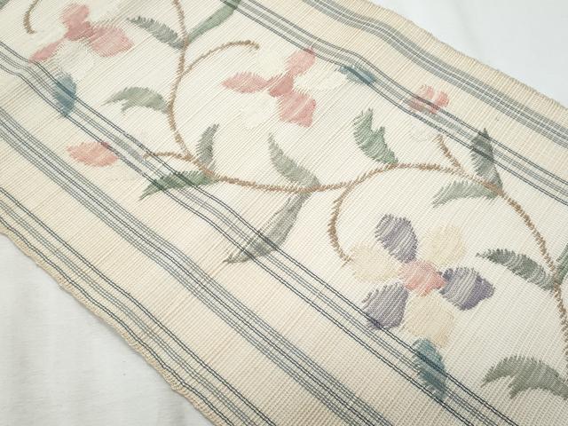 平和屋着物*夏物 1854年創業 帯屋捨松 八寸名古屋帯 花唐草文 正絹 逸品 CABL2048fb