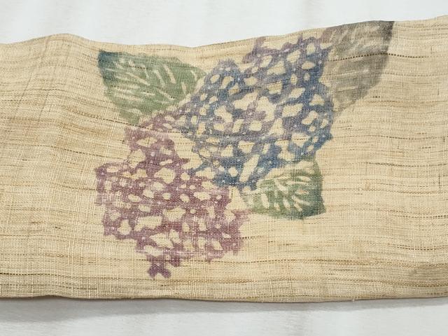 平和屋着物*夏物 九寸名古屋帯 型染め 紫陽花 麻 逸品 CABL2052fb