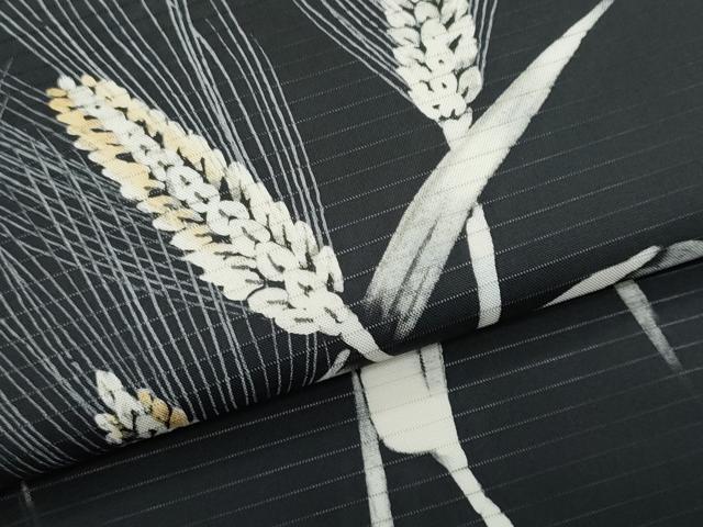 平和屋着物*夏物 絽塩瀬 九寸開き名古屋帯 ろうけつ染め 稲穂 黒地 正絹 逸品 CABL2056fb