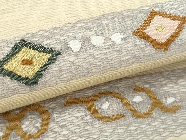 平和屋着物*夏物 九寸名古屋帯 すくい織 七宝花文 金銀糸 正絹 逸品 CABL2094fb