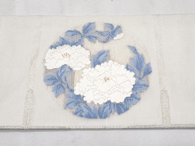 平和屋着物*夏物 九寸名古屋帯 唐織 花丸文 銀糸 正絹 逸品 CABL2095fb