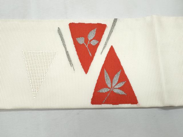 平和屋着物*夏物 九寸名古屋帯 枝葉文 銀糸 正絹 逸品 CABL2103fb