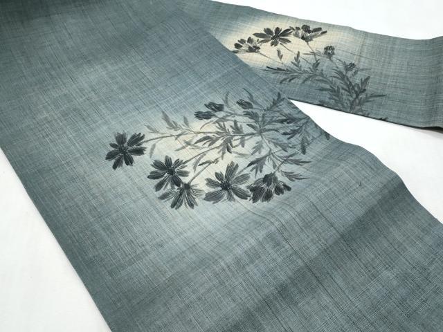 平和屋着物*夏物 九寸名古屋帯 作家物 手描き 枝花文 麻 逸品 CABL2115fb