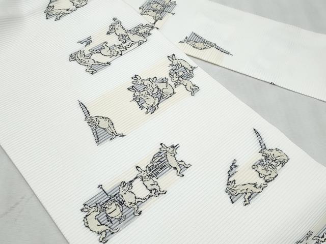 平和屋着物*夏物 西陣 佐々木染織謹製 九寸名古屋帯 鳥獣戯画 証紙付き 正絹 逸品 CABL2119fb