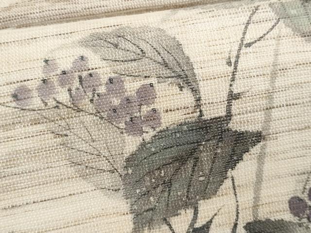 平和屋着物*夏物 九寸名古屋帯 作家物 手描き 紬地 葡萄蔦の葉文 麻 逸品 CABL2122fb