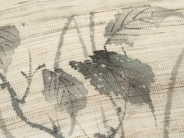 平和屋着物*夏物 九寸名古屋帯 作家物 手描き 紬地 葡萄蔦の葉文 麻 逸品 CABL2122fb