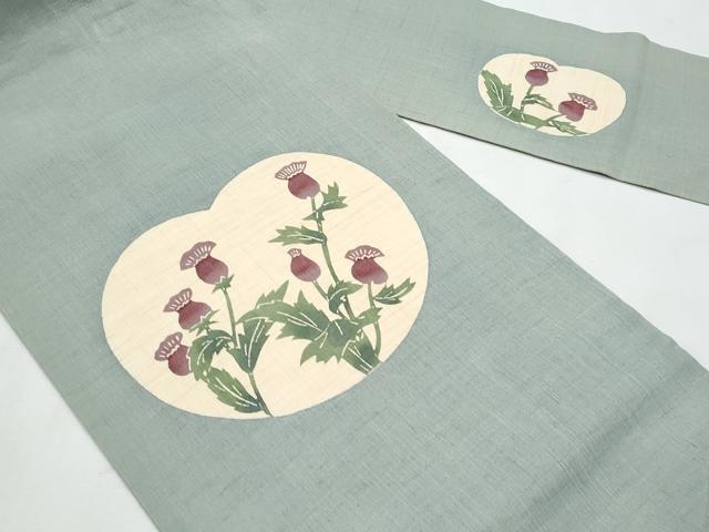 平和屋着物*夏物 九寸名古屋帯 型染め 草花文 麻 逸品 CABL2123fb