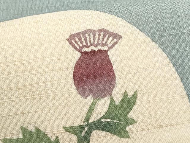 平和屋着物*夏物 九寸名古屋帯 型染め 草花文 麻 逸品 CABL2123fb