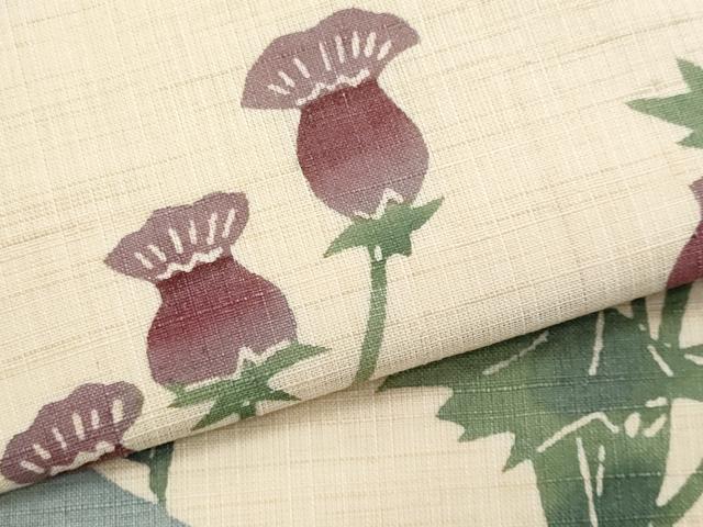 平和屋着物*夏物 九寸名古屋帯 型染め 草花文 麻 逸品 CABL2123fb