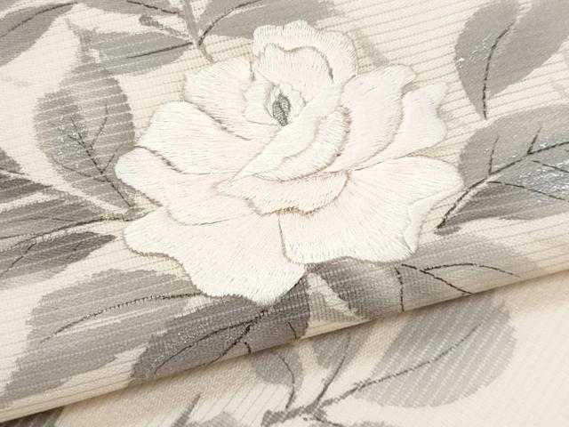平和屋着物*夏物 九寸名古屋帯 作家物 手描き 刺繍 草花文 銀彩 正絹 逸品 CABL2125fb