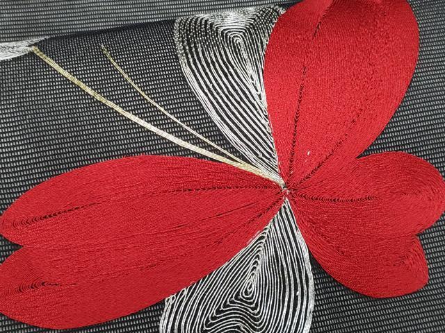 平和屋着物*夏物 九寸名古屋帯 駒刺繍 舞蝶文 黒地 正絹 逸品 CABL2132fb