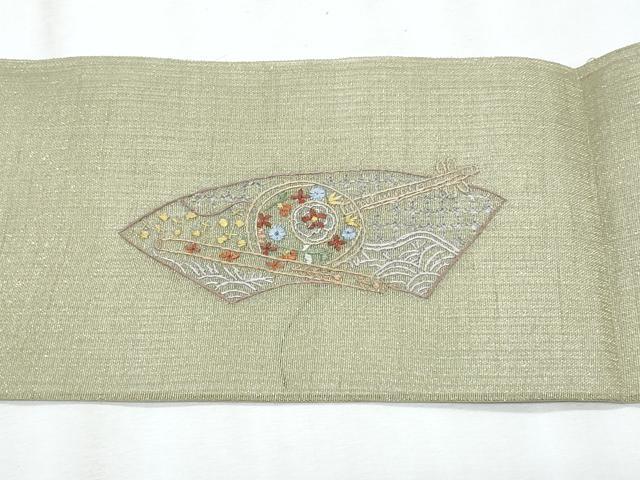 平和屋着物*夏物 八寸名古屋帯 スワトウ刺繍 総刺繍 地紙重ね花文 金糸 正絹 逸品 CABL2154fb