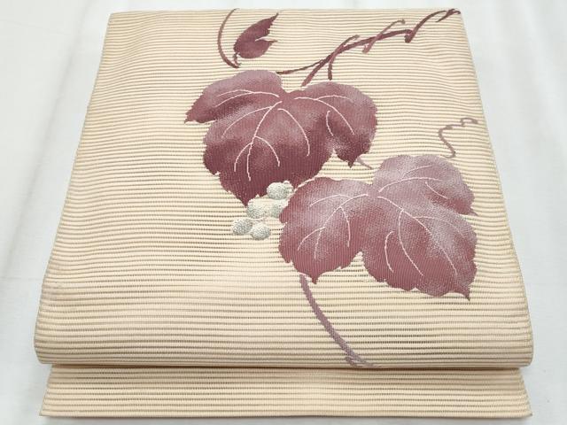 平和屋着物*夏物 八寸名古屋帯 絽綴れ 葡萄蔦の葉文 銀糸 正絹 逸品 CABL2181fb