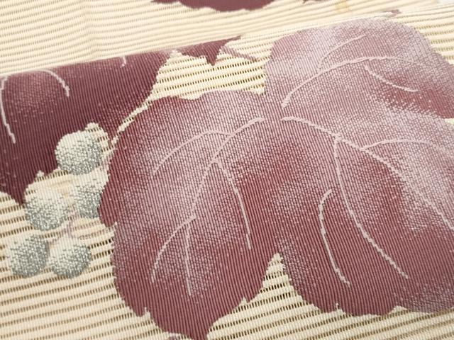 平和屋着物*夏物 八寸名古屋帯 絽綴れ 葡萄蔦の葉文 銀糸 正絹 逸品 CABL2181fb
