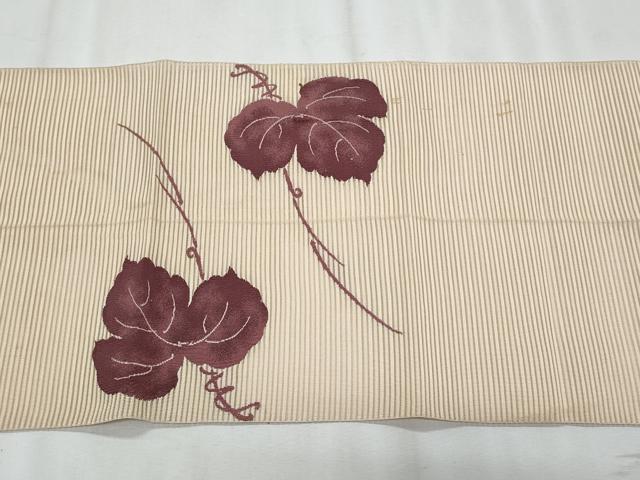 平和屋着物*夏物 八寸名古屋帯 絽綴れ 葡萄蔦の葉文 銀糸 正絹 逸品 CABL2181fb