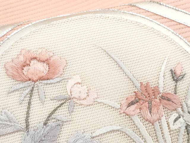 平和屋着物*夏物 九寸名古屋帯 駒刺繍 総刺繍 花丸文 銀糸 正絹 逸品 CABL2208fb