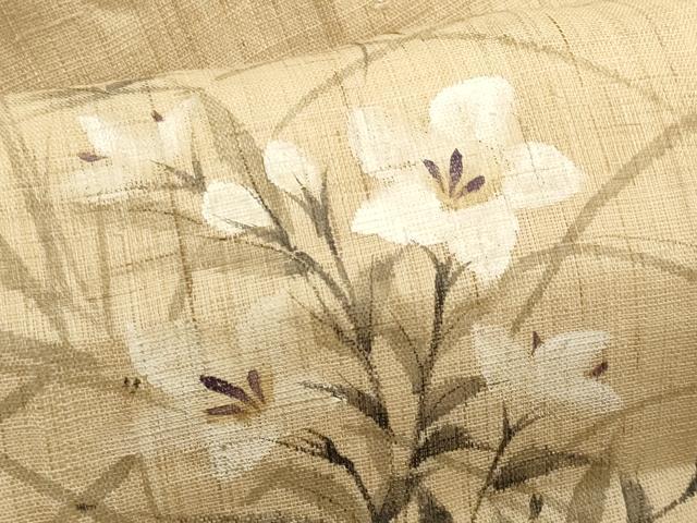 平和屋着物*夏物 九寸名古屋帯 手描き 籬桔梗文 麻 逸品 CABL2230fb