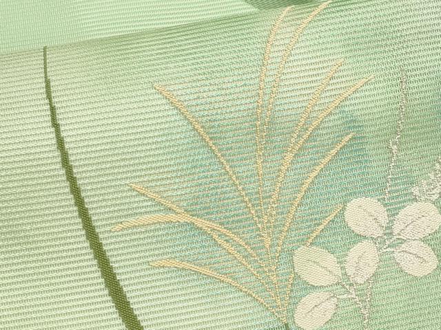 平和屋着物*夏物 九寸名古屋帯 枝葉文 銀糸 正絹 逸品 CABL2244fb