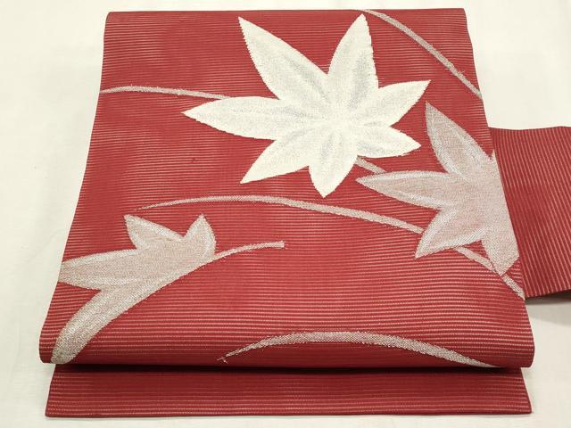 平和屋着物*夏物 九寸名古屋帯 楓文 銀糸 正絹 逸品 CABL2245fb