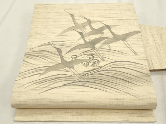 平和屋着物*夏物 九寸名古屋帯 手描き 立波飛鶴文 麻 逸品 CABL2251fb