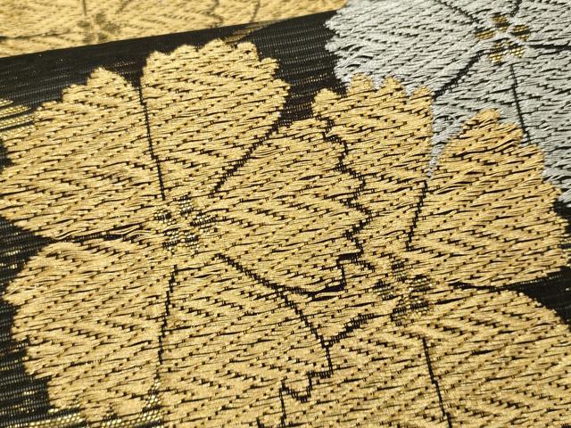 平和屋着物*夏物 九寸開き名古屋帯 芝草舞花文 黒地 金銀糸 正絹 逸品 CABL2274fb