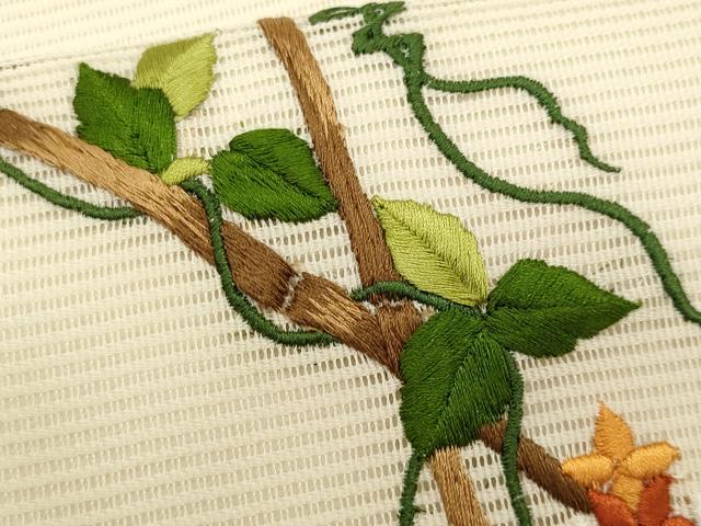 平和屋着物*夏物 九寸開き名古屋帯 総刺繍 蔦の葉文 正絹 逸品 CABL2275fb