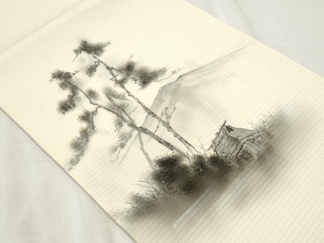 平和屋着物*夏物 絽塩瀬 九寸開き名古屋帯 作家物 手描き 遠山風景文 正絹 逸品 CABL2281fb