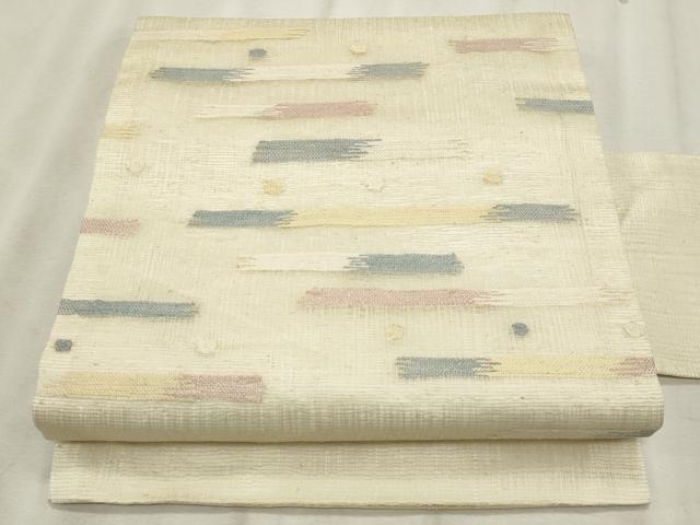 平和屋着物*夏物 九寸名古屋帯 すくい織 抽象文様 銀糸 正絹 逸品 CABL2288fb
