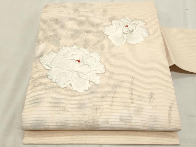 平和屋着物*夏物 九寸名古屋帯 刺繍 草花文 銀糸 正絹 逸品 CABL2294fb