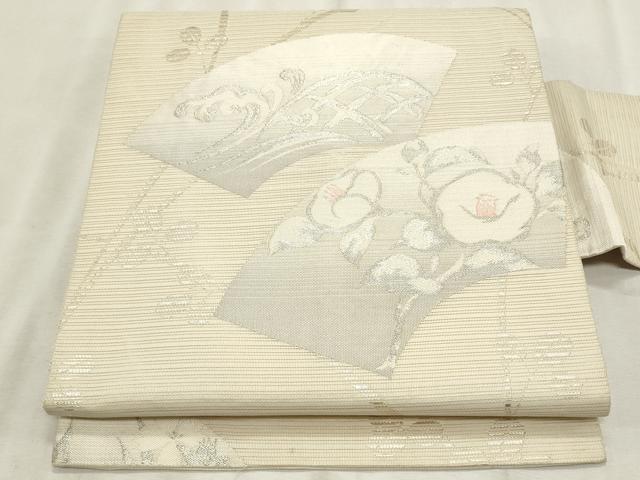 平和屋着物*夏物 九寸名古屋帯 地紙立波枝花文 銀糸 正絹 逸品 CABL2300fb