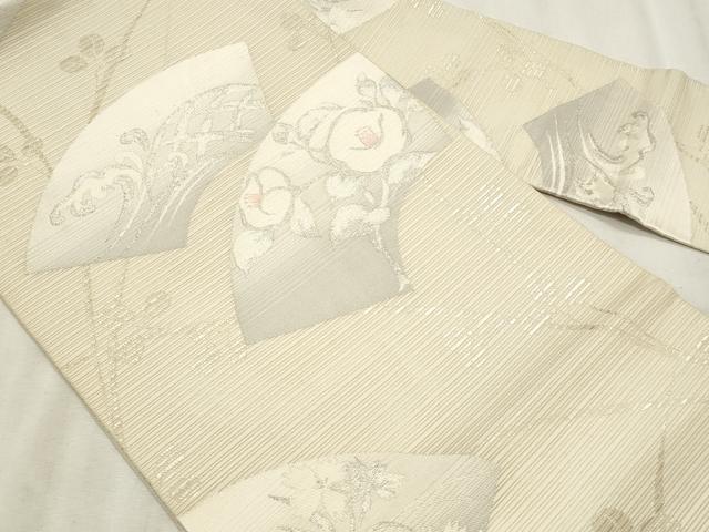 平和屋着物*夏物 九寸名古屋帯 地紙立波枝花文 銀糸 正絹 逸品 CABL2300fb
