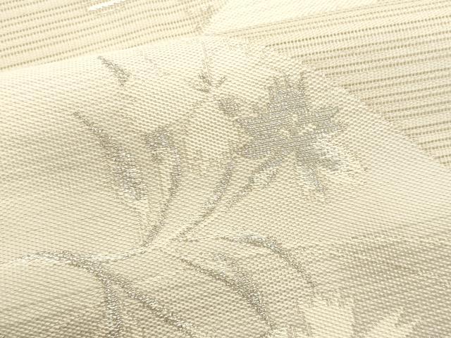 平和屋着物*夏物 九寸名古屋帯 地紙立波枝花文 銀糸 正絹 逸品 CABL2300fb