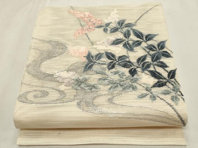平和屋着物*夏物 八寸名古屋帯 流水枝花文 正絹 逸品 CABL2323fb