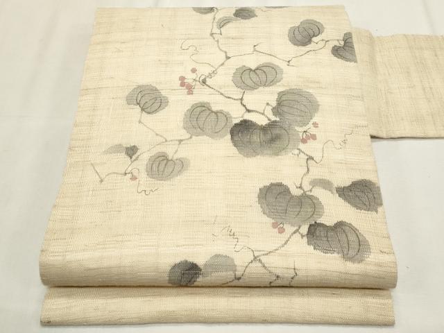 平和屋着物*夏物 染色作家 桐山紫香 手描き 九寸名古屋帯 南天文 麻 逸品 CABL2384fb