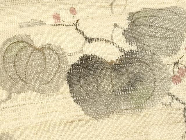 平和屋着物*夏物 染色作家 桐山紫香 手描き 九寸名古屋帯 南天文 麻 逸品 CABL2384fb