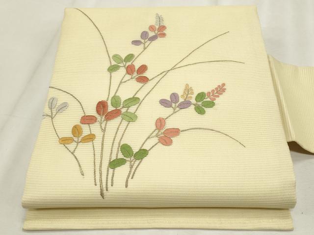 平和屋着物*夏物 九寸名古屋帯 駒刺繍 萩 金糸 正絹 逸品 CABL2394fb