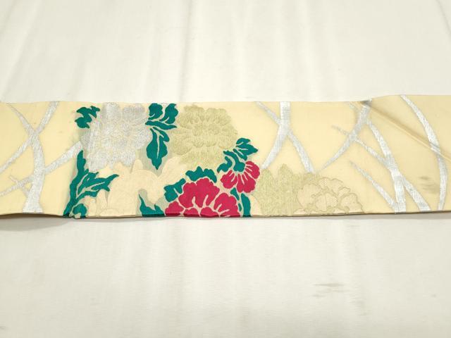 平和屋着物*夏物 九寸名古屋帯 芝草跳兎草花文 金銀糸 正絹 逸品 CABL2400fb