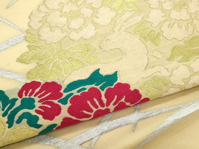 平和屋着物*夏物 九寸名古屋帯 芝草跳兎草花文 金銀糸 正絹 逸品 CABL2400fb