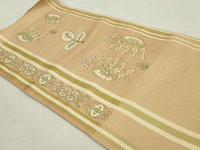 平和屋着物●本場筑前博多織 名古屋帯 反物 枝花文 証紙付き 逸品 未使用 CABL2402ju