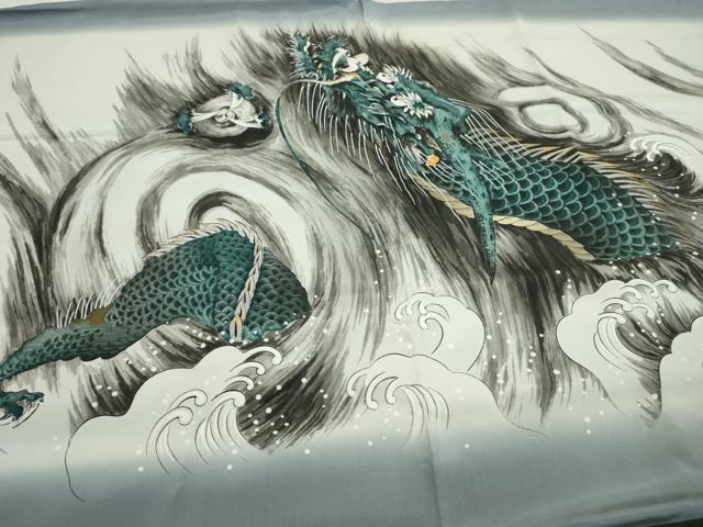 平和屋着物▼男性 和装小物 羽裏まとめて5点 肩裏 手描き 昇り龍 エビ 大名行列 風景文 金彩 全て正絹 逸品 未使用CABL2415ju