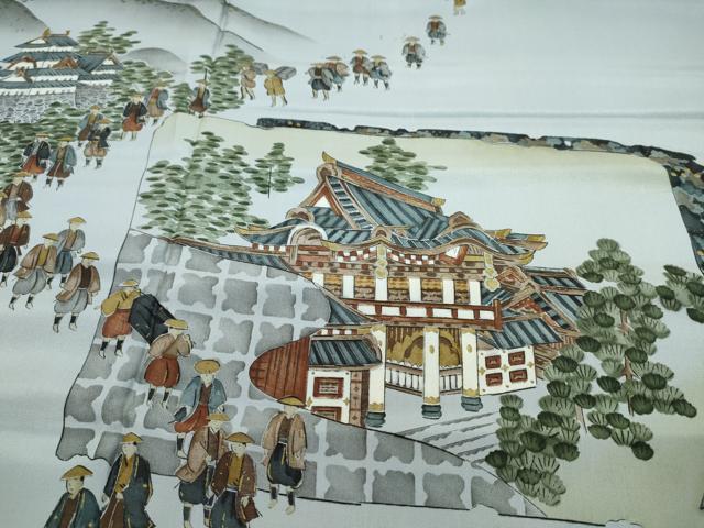 平和屋着物▼男性 和装小物 羽裏まとめて5点 肩裏 手描き 昇り龍 エビ 大名行列 風景文 金彩 全て正絹 逸品 未使用CABL2415ju