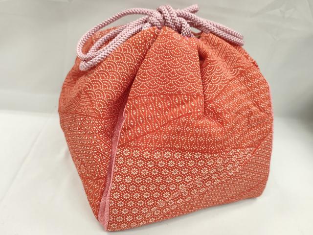 平和屋着物▼和装小物 和装バッグ 巾着まとめて5点 江戸小紋 切嵌寄せ小紋柄 梅 蝶 紬地 綿 浴衣 未使用あり 逸品 CABL2428ju