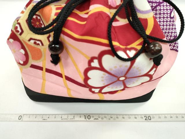 平和屋着物▼和装小物 和装バッグ 巾着まとめて5点 吉祥花文 モダン 縮緬 紬地 金彩 浴衣 袴 逸品 CABL2430ju